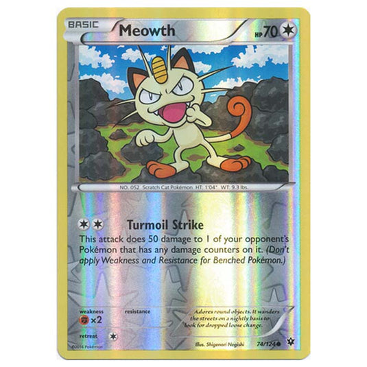 Pokemon - XY - Fates Collide (Reverse Holo) - Meowth - 74/124