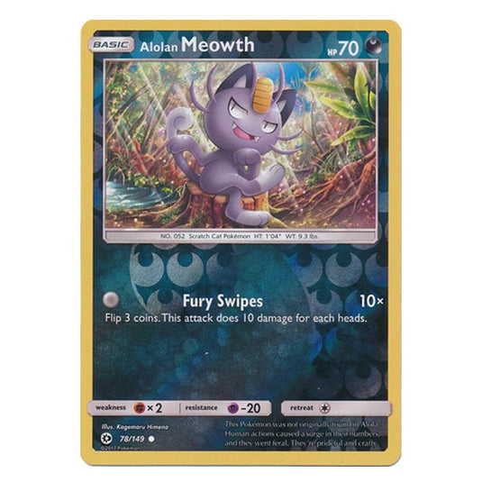 Pokemon - Sun & Moon - Base Set - (Reverse Holo) - Alolan Meowth - 78/149