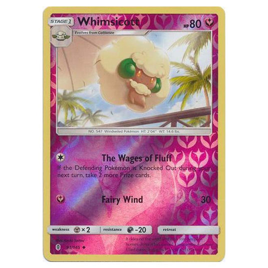 Pokemon - Sun & Moon - Guardians Rising - (Reverse Holo) - Whimsicott - 91/145