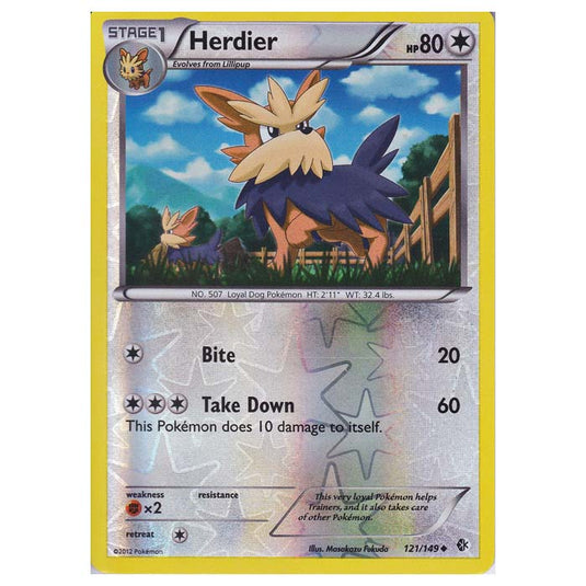 Pokemon - Black & White - Boundaries Crossed (Reverse Holo) - Herdier 121/149