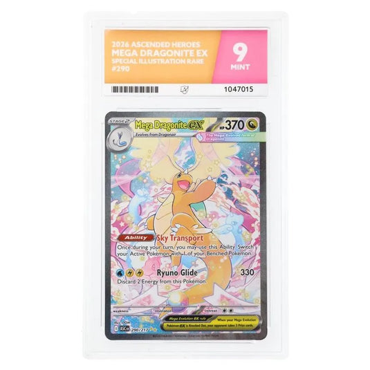 Pokémon - Mega Evolution - Ascended Heroes - Mega Dragonite ex 290/217 (ACE Colour Label 9 Graded Slab)