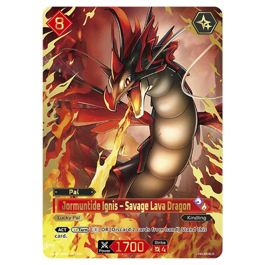 Jormuntide Ignis – Savage Lava Dragon card from the Palworld set Dawn of Palpagos