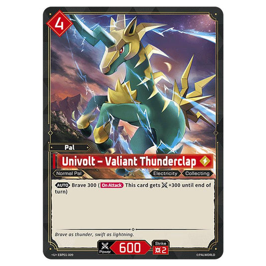 Univolt – Valiant Thunderclap card from the Palworld set Dawn of Palpagos