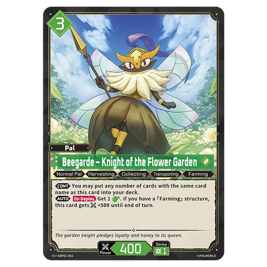 Beegarde – Knight of the Flower Garden card from the Palworld set Dawn of Palpagos