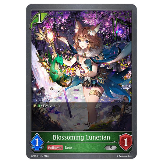Blossoming Lunerian BP18-011EN card from the Shadowverse: Evolve set Neometropolis