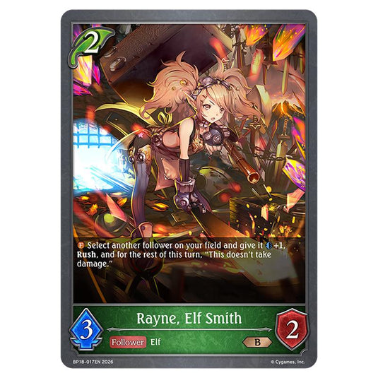 Rayne, Elf Smith BP18-017EN card from the Shadowverse: Evolve set Neometropolis