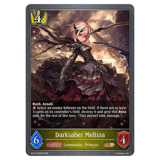 Darksaber Melissa BP18-026EN card from the Shadowverse: Evolve set Neometropolis