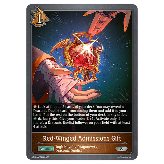 Red-Winged Admissions Gift BP18-070EN card from the Shadowverse: Evolve set Neometropolis