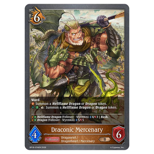 Draconic Mercenary BP18-074EN card from the Shadowverse: Evolve set Neometropolis