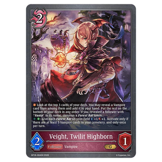 Veight, Twilit Highborn BP18-084EN card from the Shadowverse: Evolve set Neometropolis