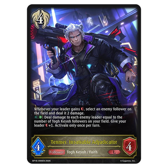 Tenmei, Insatiable Adjudicator BP18-099EN card from the Shadowverse: Evolve set Neometropolis