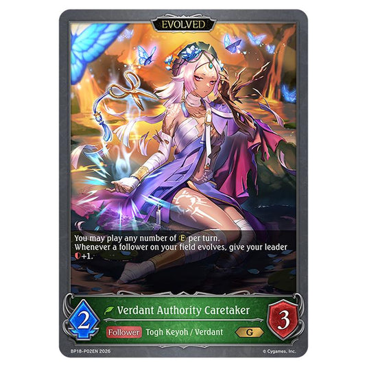 Verdant Authority Caretaker BP18-P02EN card from the Shadowverse: Evolve set Neometropolis