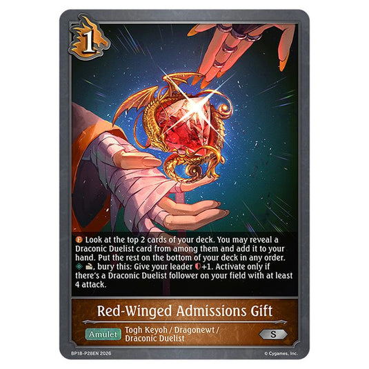 Red-Winged Admissions Gift BP18-P28EN card from the Shadowverse: Evolve set Neometropolis