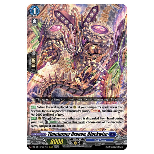Timeturner Dragon, Clockwize DZ-SS15/007EN card from the Cardfight!! Vanguard set The Legendary Vanguards