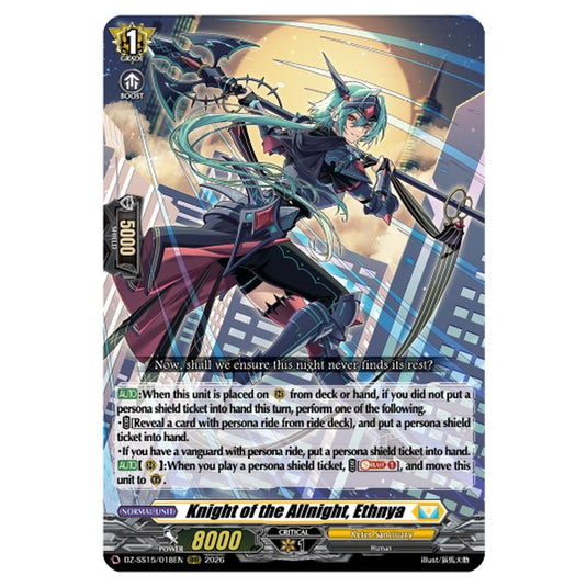 Knight of the Allnight, Ethnya DZ-SS15/018EN card from the Cardfight!! Vanguard set The Legendary Vanguards