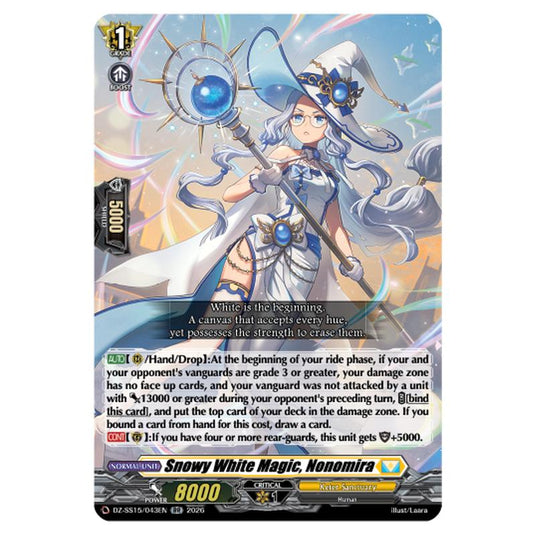 Snowy White Magic, Nonomira DZ-SS15/043EN card from the Cardfight!! Vanguard set The Legendary Vanguards