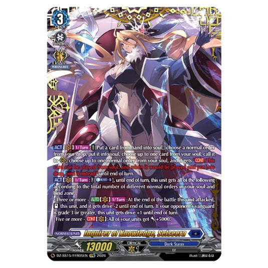 Inquirer of Knowledge, Selseera DZ-SS15/FFR05EN card from the Cardfight!! Vanguard set The Legendary Vanguards