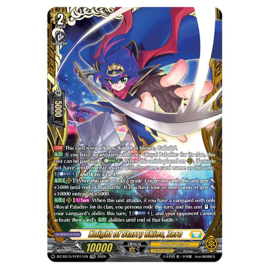 Knight of Starry Skies, Zero DZ-SS15/FFR11EN card from the Cardfight!! Vanguard set The Legendary Vanguards