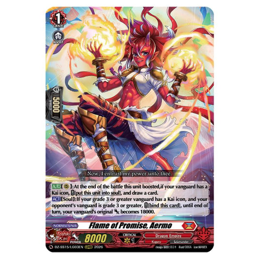 Flame of Promise, Aermo DZ-SS15/LG03EN card from the Cardfight!! Vanguard set The Legendary Vanguards