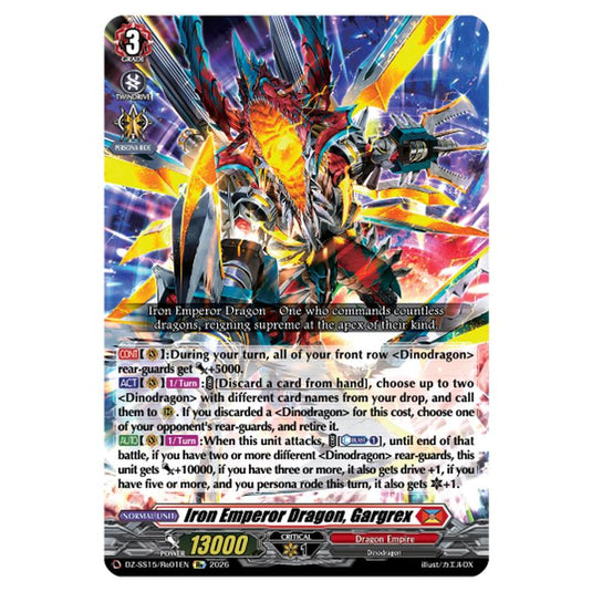 Iron Emperor Dragon, Gargrex DZ-SS15/Re01EN card from the Cardfight!! Vanguard set The Legendary Vanguards