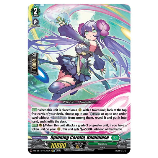 Spinning Corolla, Reminiese DZ-SS15/Re30EN card from the Cardfight!! Vanguard set The Legendary Vanguards