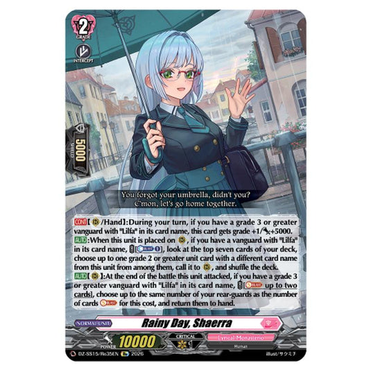 Rainy Day, Shaerra DZ-SS15/Re35EN card from the Cardfight!! Vanguard set The Legendary Vanguards