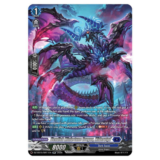 Fiendish Misfortune Dragon, Miderotgd DZ-SS15/SR11EN card from the Cardfight!! Vanguard set The Legendary Vanguards