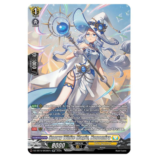 Snowy White Magic, Nonomira DZ-SS15/SR39EN card from the Cardfight!! Vanguard set The Legendary Vanguards