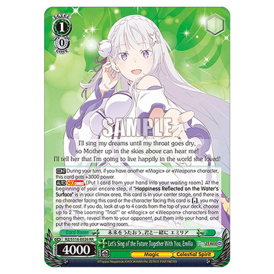 Let's Sing of the Future Together With You, Emilia RZ/S116-E026 card from the Weiss Schwarz set Re:ZERO -Starting Life in Another World- Vol.3