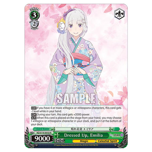 Dressed Up, Emilia RZ/S116-E032 card from the Weiss Schwarz set Re:ZERO -Starting Life in Another World- Vol.3