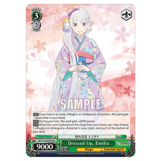 Dressed Up, Emilia RZ/S116-E032S card from the Weiss Schwarz set Re:ZERO -Starting Life in Another World- Vol.3