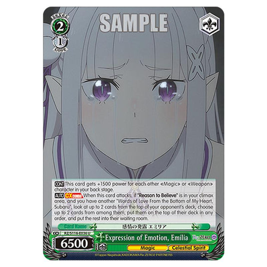 Expression of Emotion, Emilia RZ/S116-E036 card from the Weiss Schwarz set Re:ZERO -Starting Life in Another World- Vol.3