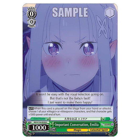Important Conversation, Emilia RZ/S116-E038 card from the Weiss Schwarz set Re:ZERO -Starting Life in Another World- Vol.3