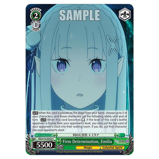 Firm Determination, Emilia RZ/S116-E042 card from the Weiss Schwarz set Re:ZERO -Starting Life in Another World- Vol.3