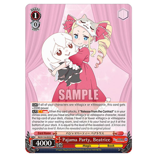 Pajama Party, Beatrice RZ/S116-E053 card from the Weiss Schwarz set Re:ZERO -Starting Life in Another World- Vol.3