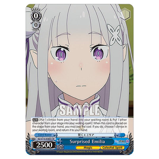Surprised Emilia RZ/S116-E086S card from the Weiss Schwarz set Re:ZERO -Starting Life in Another World- Vol.3