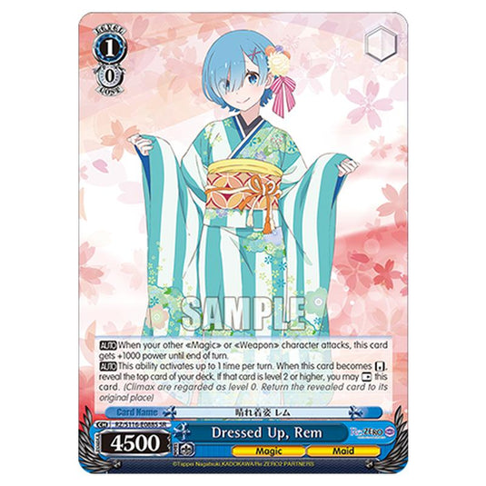 Dressed Up, Rem RZ/S116-E088S card from the Weiss Schwarz set Re:ZERO -Starting Life in Another World- Vol.3