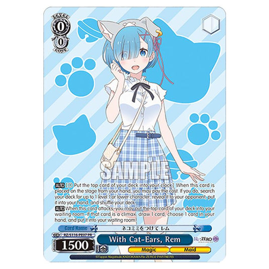 With Cat-Ears, Rem RZ/S116-PE07 card from the Weiss Schwarz set Re:ZERO -Starting Life in Another World- Vol.3