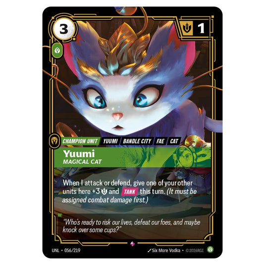 Yuumi Magical Cat card from the Riftbound: League of Legends set Unleashed