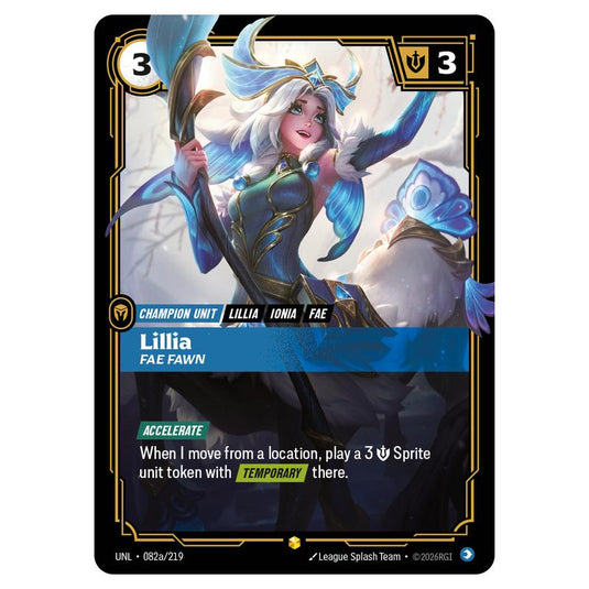 Lillia Fae Fawn card from the Riftbound: League of Legends set Unleashed