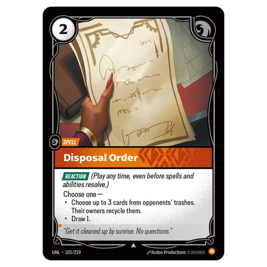 Disposal Order card from the Riftbound: League of Legends set Unleashed