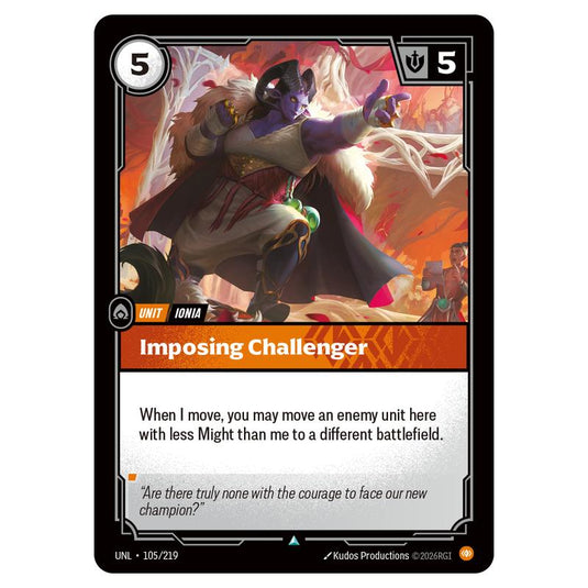 Imposing Challenger card from the Riftbound: League of Legends set Unleashed