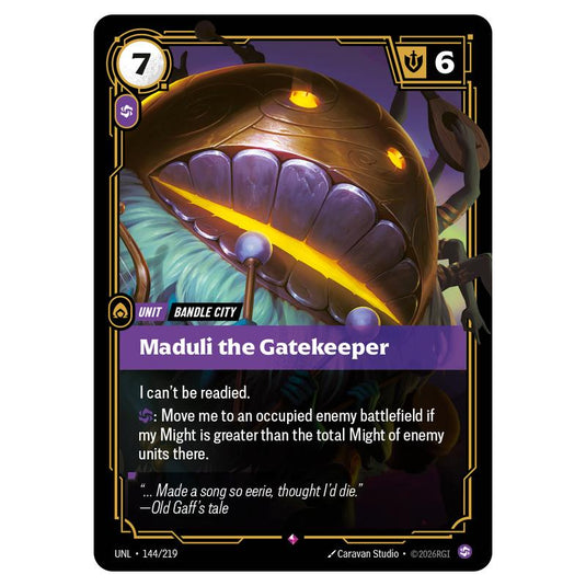Maduli the Gatekeeper card from the Riftbound: League of Legends set Unleashed