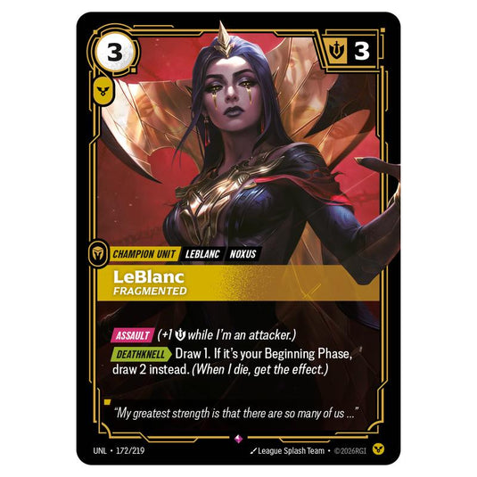 LeBlanc Fragmented card from the Riftbound: League of Legends set Unleashed