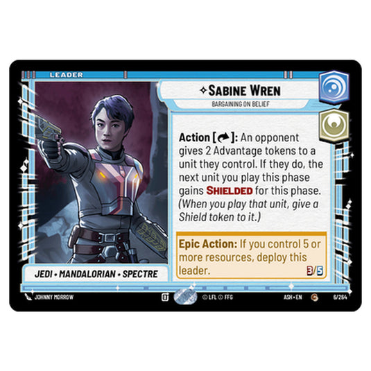 Sabine Wren card from the Star Wars Unlimited set Ashes of the Empire