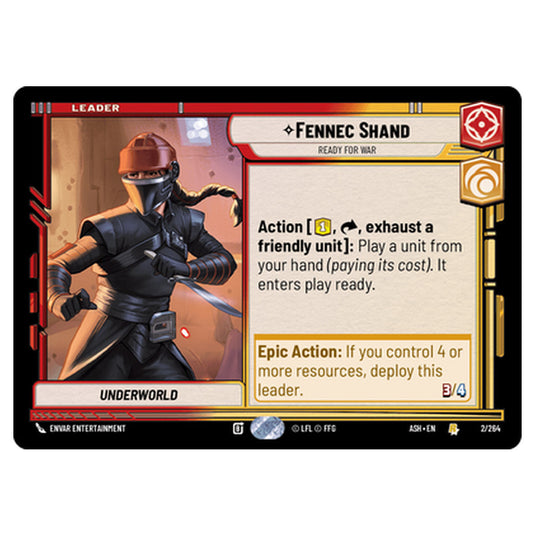 Fennec Shand card from the Star Wars Unlimited set Ashes of the Empire