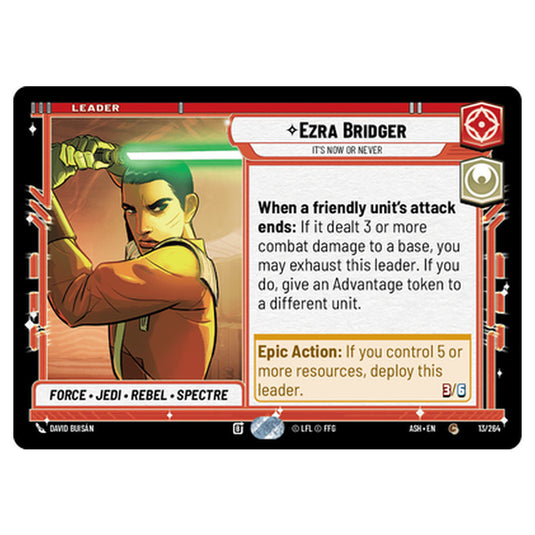 Ezra Bridger card from the Star Wars Unlimited set Ashes of the Empire