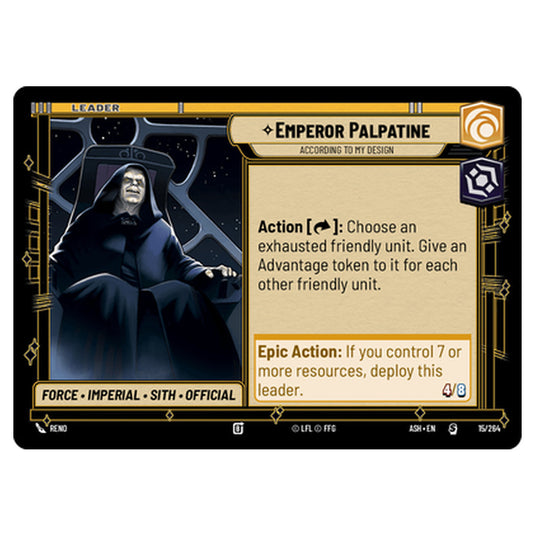 Emperor Palpatine card from the Star Wars Unlimited set Ashes of the Empire