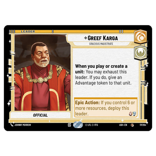 Greef Karga card from the Star Wars Unlimited set Ashes of the Empire