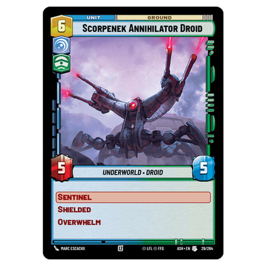 Scorpenek Annihilator Droid card from the Star Wars Unlimited set Ashes of the Empire